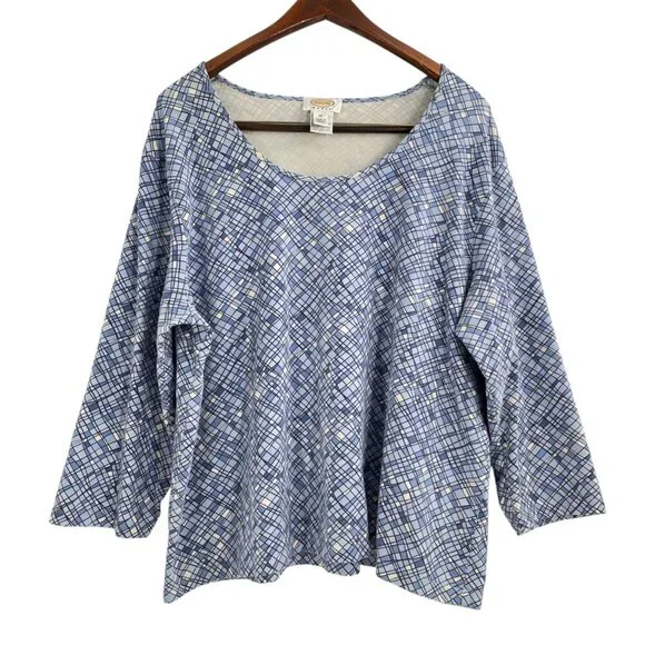 トップス Geometric Pattern Knitted Top - blue Talbots | Tops | Vintage Talbots Blue Geometric Print Jersey